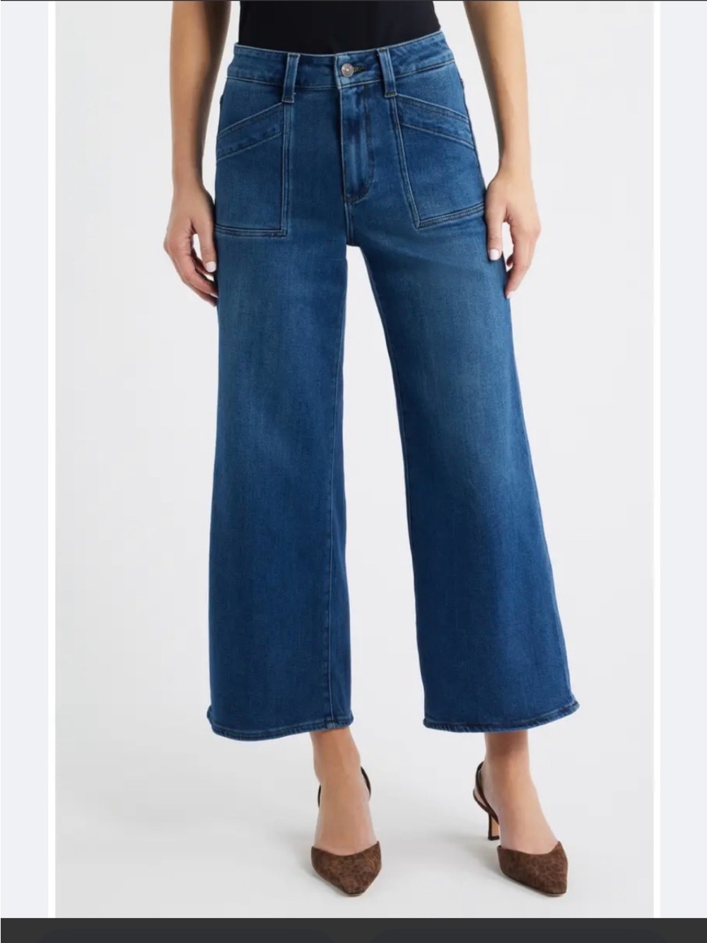 PAIGE Anessa Utility Patch Pocket Wide Leg Ankle Jeans in Dark Wash EUC